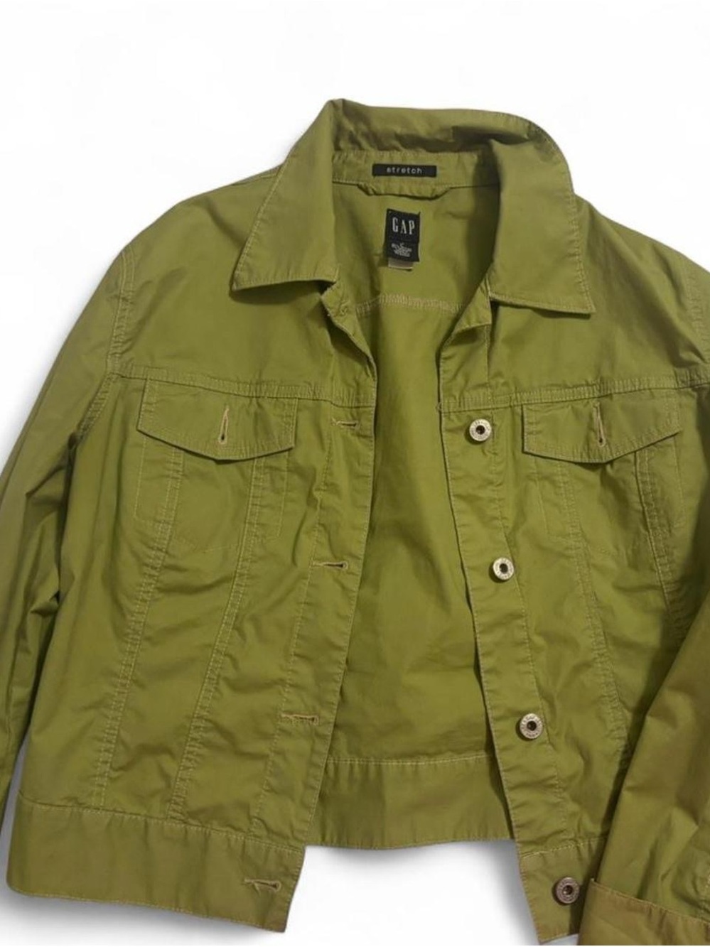 GAP Olive Stretch Cotton Shirt Jacket
